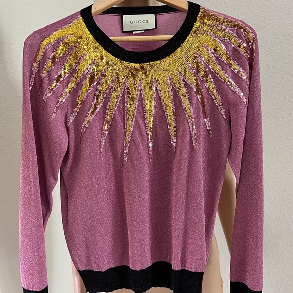 M Gucci Pink Metallic Shimmer Crew Neck Sequin Embellished - Picture 1 of 12